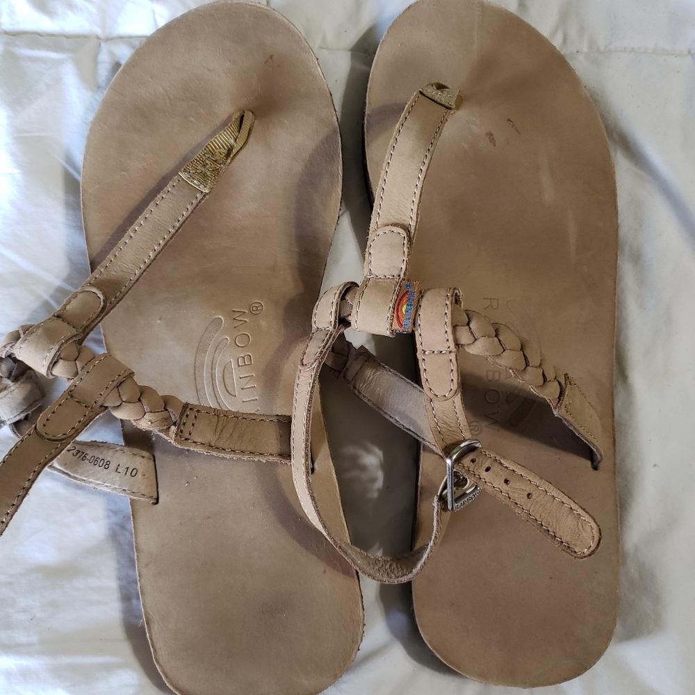 Rainbow braided strap sandals